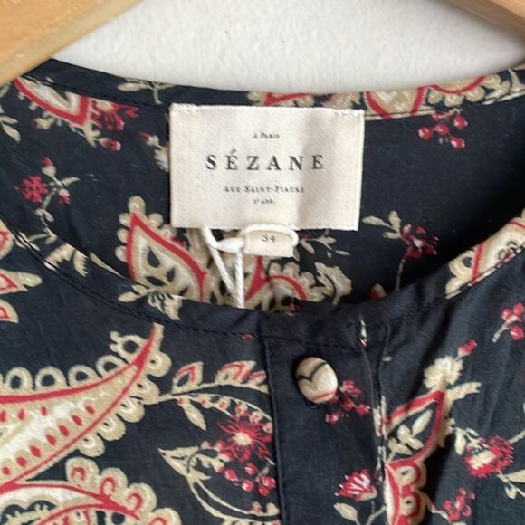 Sezane Meadow Floral Blouse Black Multi - Picture 5 of 16